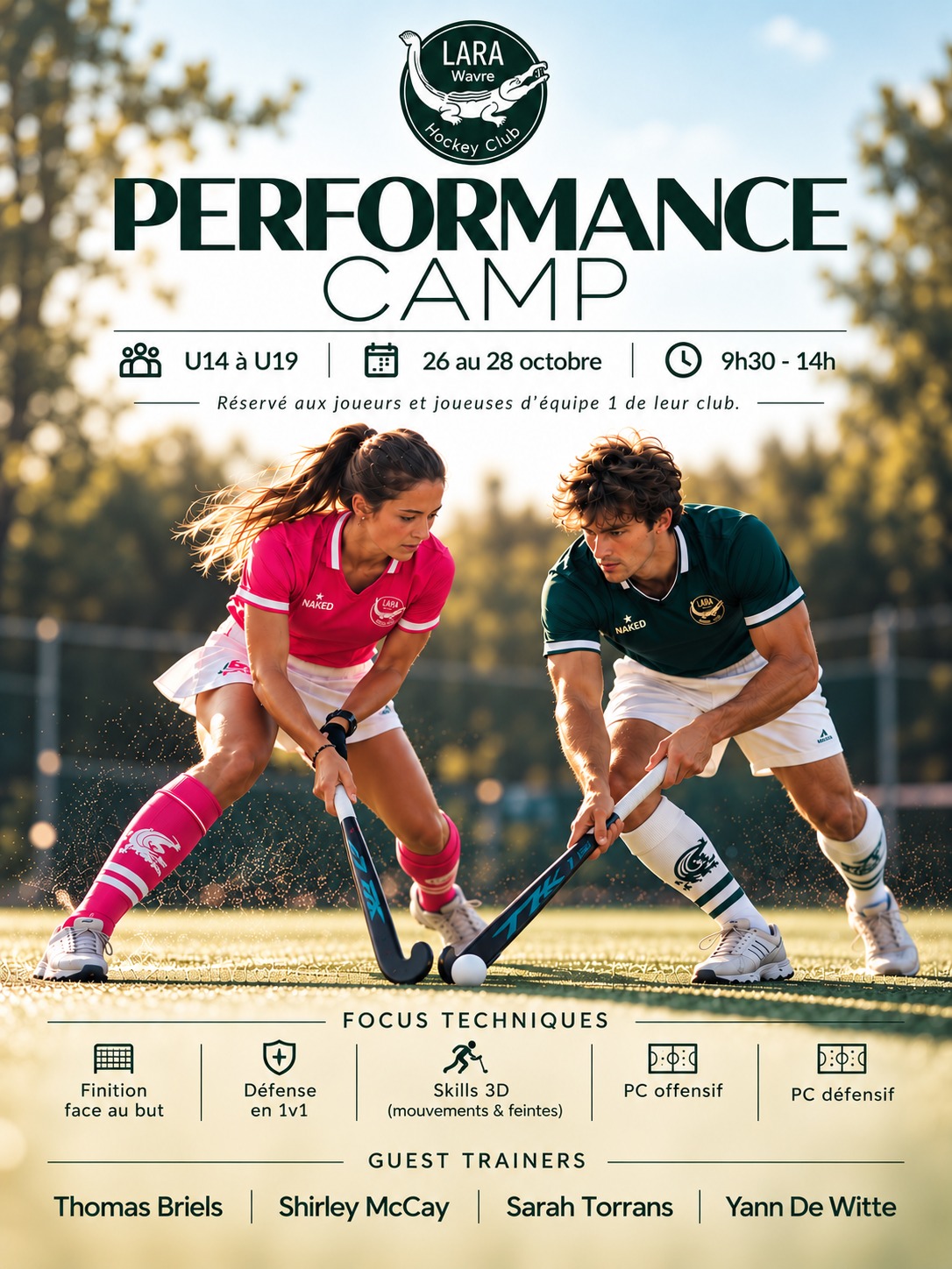 Affiche du Performance Camp — U14 à U19, du 26 au 28 octobre, réservé aux joueurs et joueuses d'équipe 1